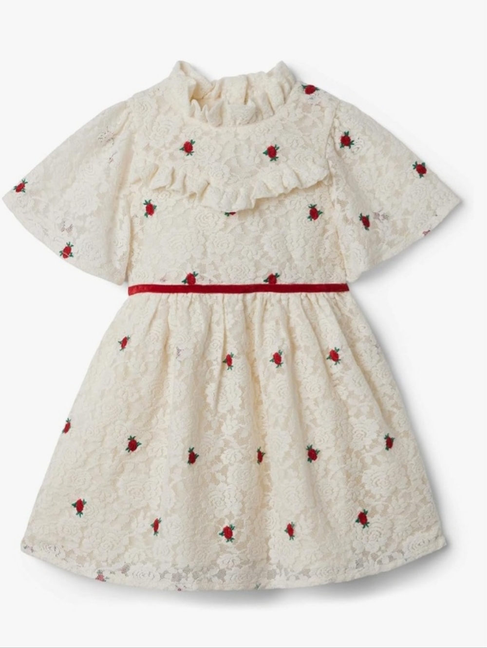 Janie and Jack Cream Lace Dress with Red Accents